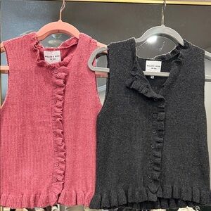 Willow & Wind Ruffle Trim Sleeveless Cardigan - Pink & Charcoal